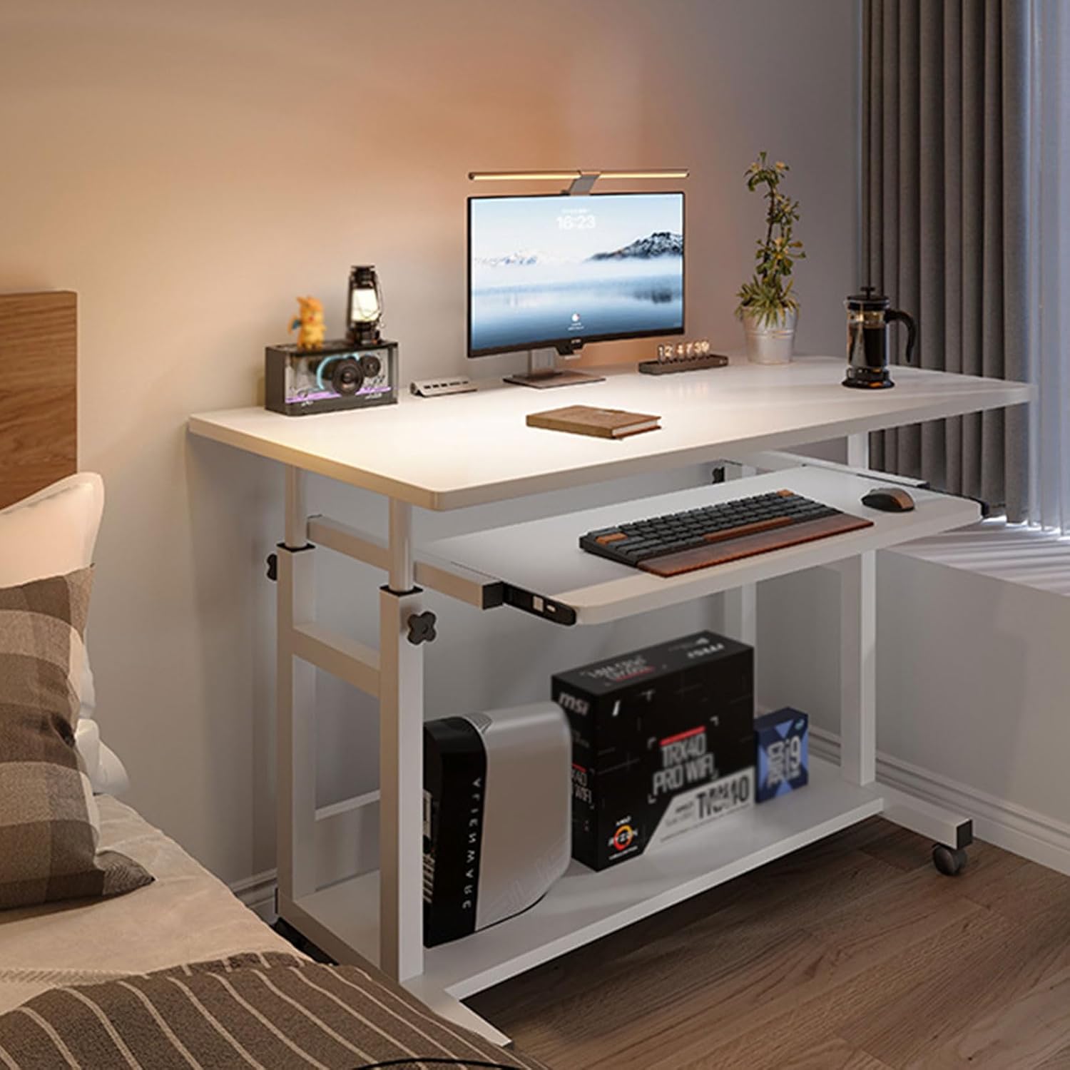 コンピューターデスク モバイル、移動可能なキャスター付きポータブル